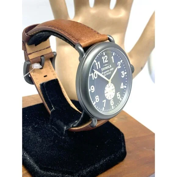 Shinola Men's Watch S0120065287 Runwell Quartz Blue Dial Brown Leather 47mm